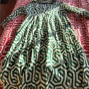 Zara Green and Cream Patterned Dress